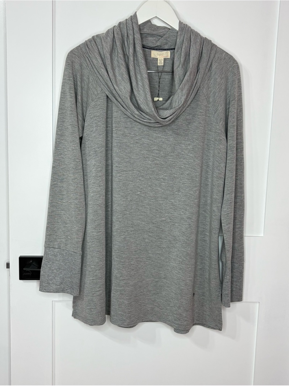 Cupio Blanc Cowl Neck Tunic Top NWT Size XL Heather Grey Long Sleeve Knit